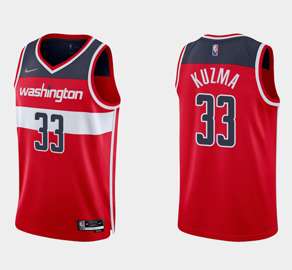 Men's Washington Wizards #33 Kyle Kuzma Diamond Red Icon Edition Stitched Jersey